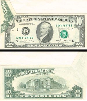 Paper Money Error - $10 Printed Fold Before 1st Printing - Error Currency